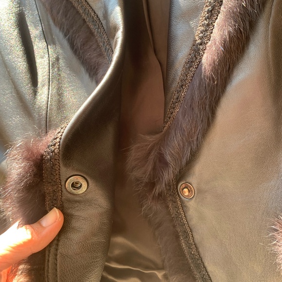 Bianca Nygard genuine leather with genuine fur trim one button blazer brown 6 - Picture 7 of 15